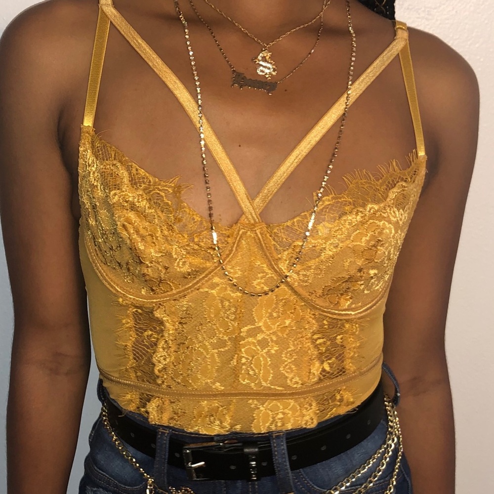 Fashion Nova Mustard Snaps up Lace Bodysuit